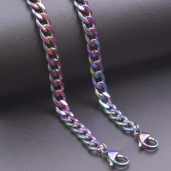 Stainless steel 6.5mm cuban chain rainbow multicolor necklace - Picture 4 of 6